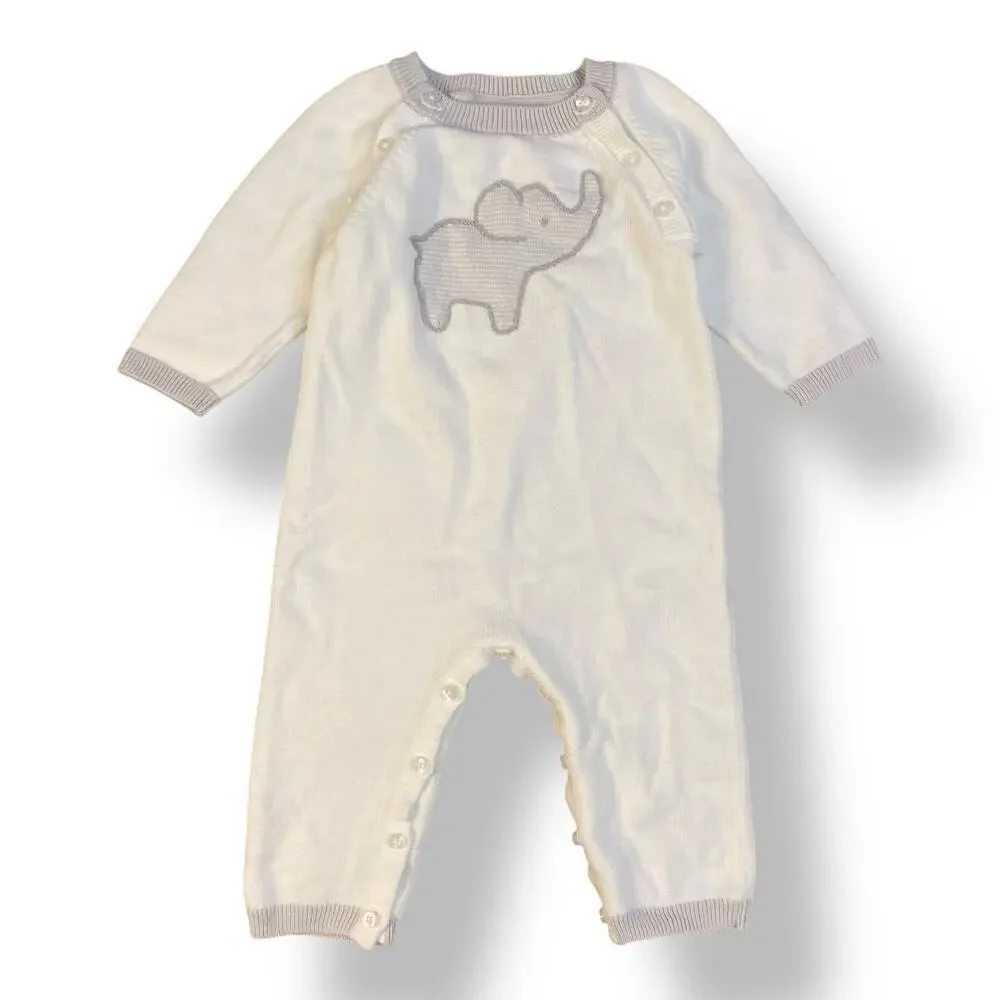 Janie and Jack Elephant Sweater 1-Piece Babies Size 3-6 Months White‎ Gray